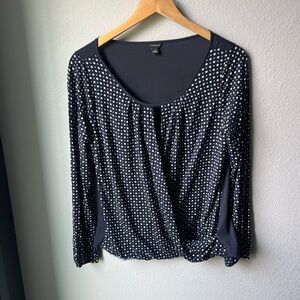 Ann Taylor Blue Wrap Blouse with Long Sleeves